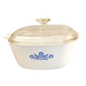 Corning Ware Blue Cornflower 2.5 Quart Casserole Dish With Pyrex Glass Lid Cookw